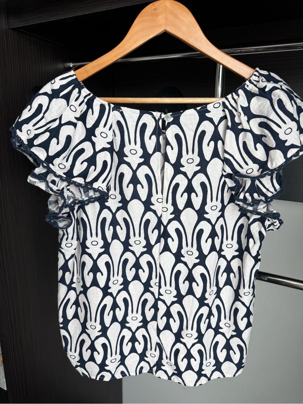 Christian Siriano Linen Blend Rabbit-Print Flutter-Sleeve Blouse XL - Picture 5 of 5